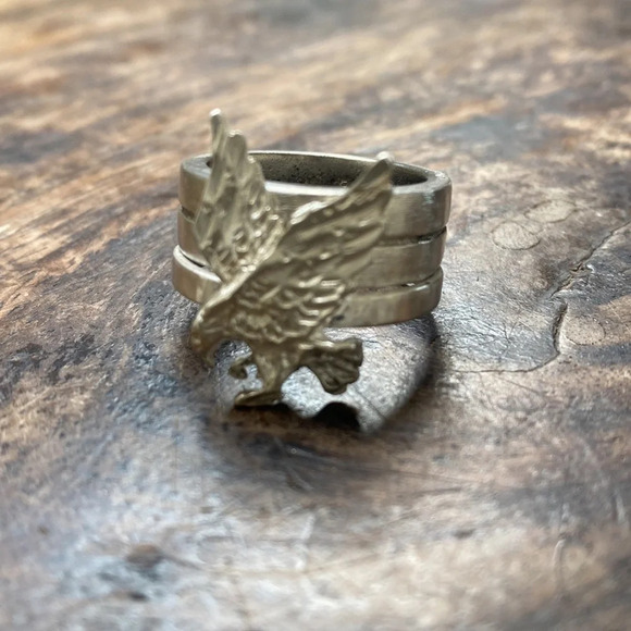 Sterling silver stack of 2 rings with an Eagle - Picture 4 of 10